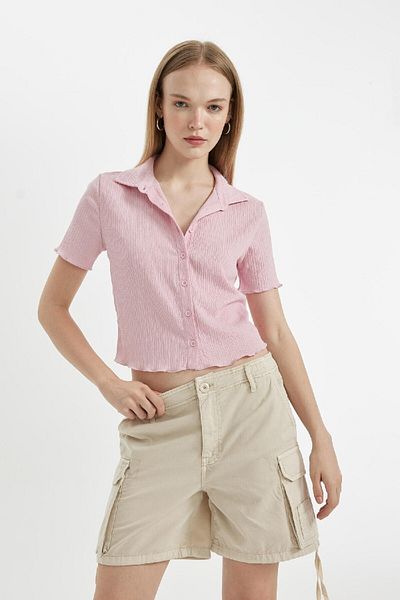 DeFacto Short Sleeve Wrap Shirt - Coool Fitted D4520AX24HS