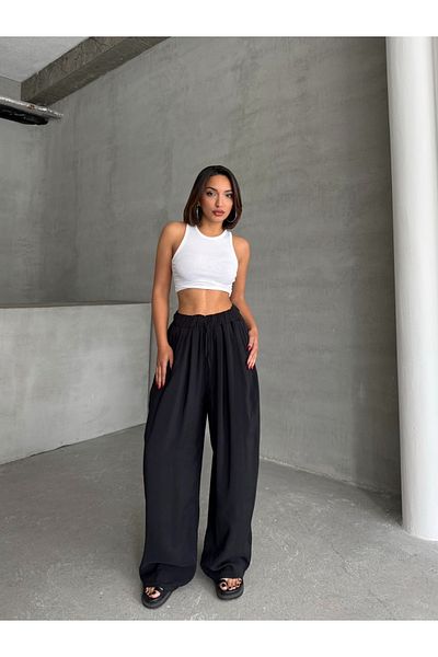 BEJNA Schwarze, drapierte, weite Maxihose aus Modal-Mischgewebe für Damen