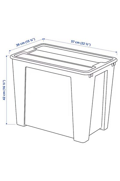 IKEA SAMLA Box with Lid, Transparent, 57x39x42 cm, 65L – Durable Storage Solution