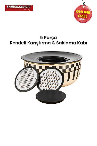 Kahramanlar Prime Cream Enamel 5 Piece Grater Storage and Mixing Bowl 24 cm