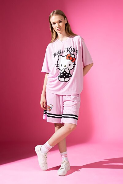 DeFacto Μπλουζάκι Hello Kitty V-Neck Oversize - Κοντό μανίκι D4216ax24hs