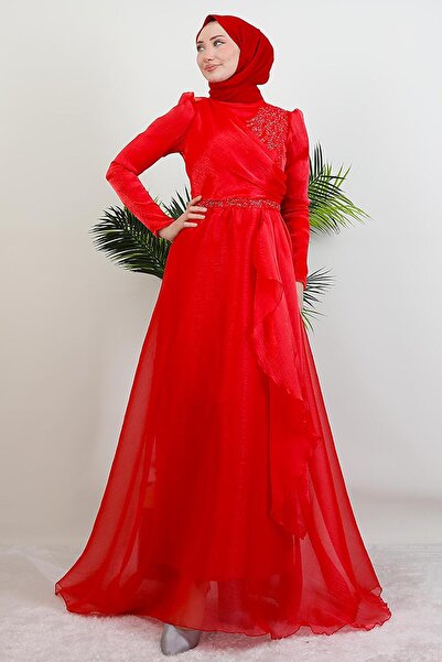 giz astore Eliza Tesettür Abiye Kırmızı