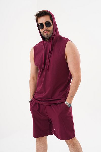 ACTIVE MODA -Men's Burgundy Color Athlete Athlete-Shorts Bottom Top Suit