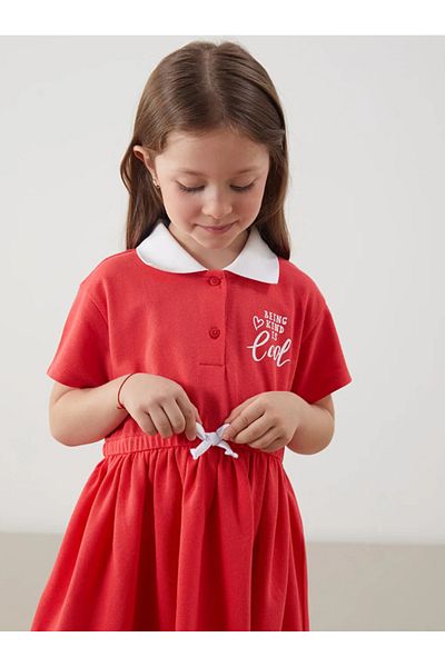 LC Waikiki Girl's Pique Dress Red Polo Collar