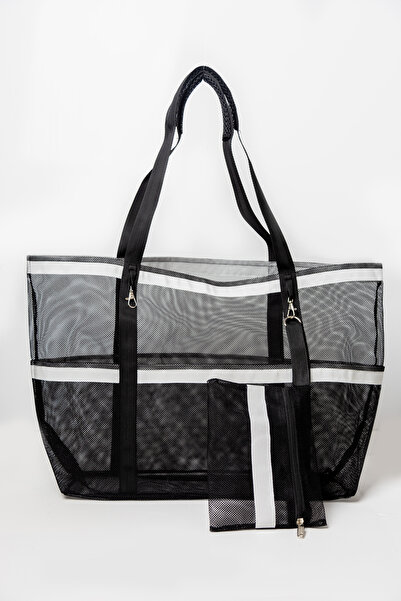 My Party Store Large Size Beach Bag 55X40 cm 6 Pockets Water and Sand Proof 1 Mesh Handbag