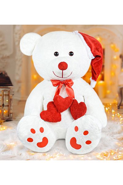 Pandamkee 120 Cm Plush Teddy Bear with Three Hearts and Christmas Hat New Year, Christmas Gift