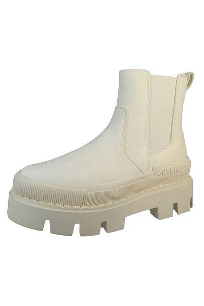 Buffalo Damen Elegante Stiefelette Raven Chelsea 1622222 Beige Offwhite Kunstleder