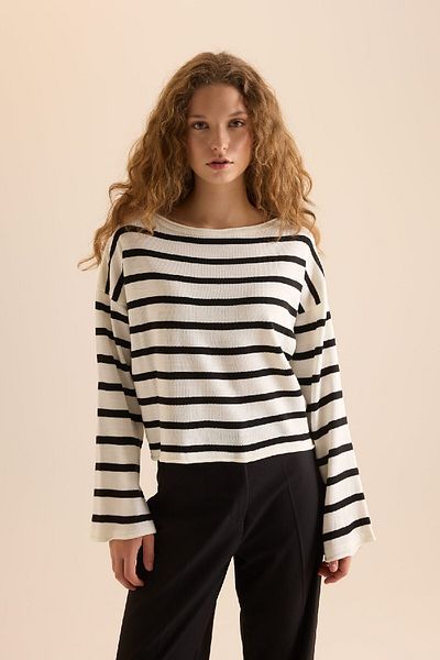 DeFacto Relax Fit Boat Neck Striped Knitwear Sweater D5227Axns