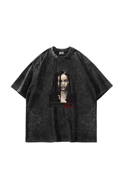 Bak Moda Μαύρο μπλουζάκι με στάμπα Rihanna Oversize Unisex Washable