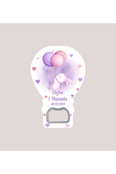 WMTasarim Bolonlu Tavşan Mor Temalı Balon Açacak Magnet (Jelatin Paket Hediyeli)
