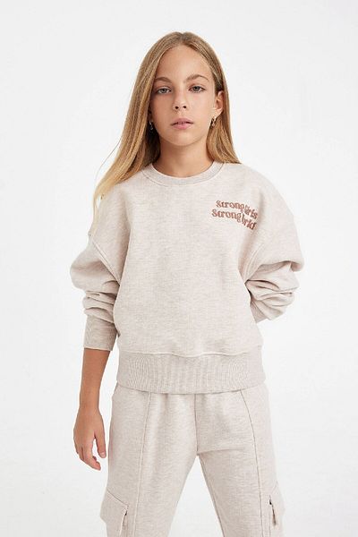 DeFacto Φούτερ με στάμπα για κορίτσια Relax Fit Crew Neck D2886a824wn