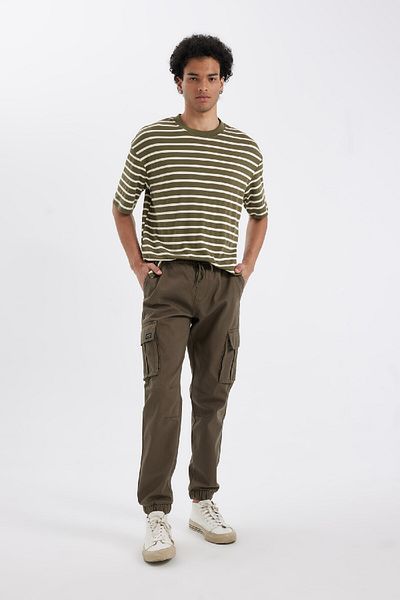 DeFacto Boxy Fit T-Shirt mit Rundhalsausschnitt, gestreift, kurzärmelig, schwerer Stoff, B5910ax24au
