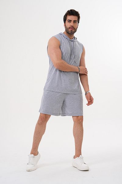ACTIVE MODA -Male Light Grey Color Sports Athlete-Shorts Bottom Top Set