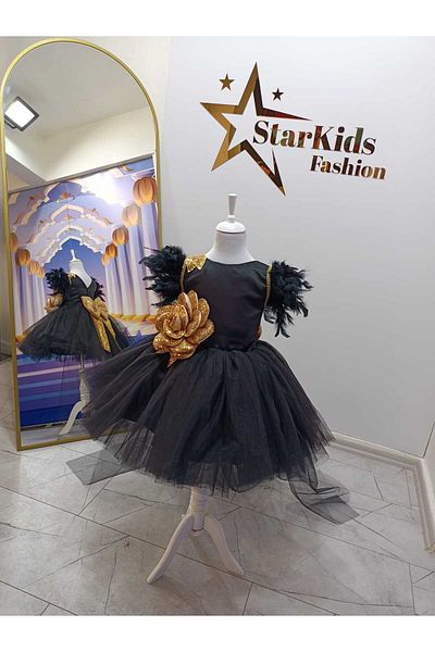 Star Kids Μαύρο βραδινό φόρεμα για κορίτσια, φόρεμα αποφοίτησης ειδικού σχεδιασμού για κορίτσια