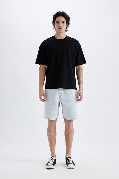 DeFacto Μπλουζάκι Boxy Fit Crew Neck Basic μονόχρωμο κοντομάνικο μπλουζάκι D5071ax24hs