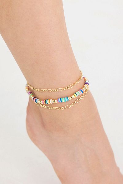 DeFacto Women's 3-Piece Colorful Gold Anklet D4885Axns