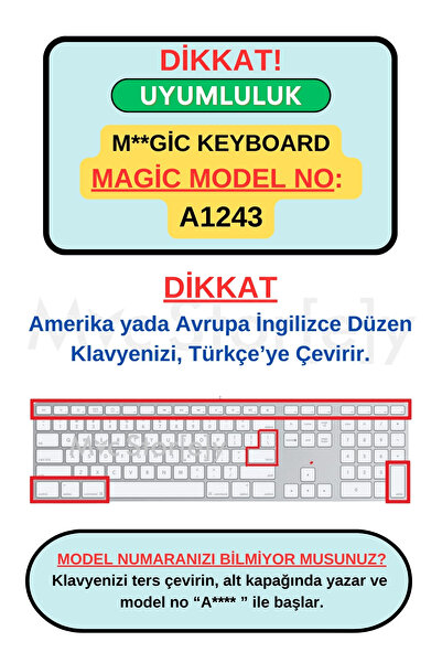Mcstorey Apple Magic Keyboard-1 Kılıf Klavye Koruyucu Türkçe Q Baskılı (UK-US) A1243 Kablolu Model Ile Uyumlu