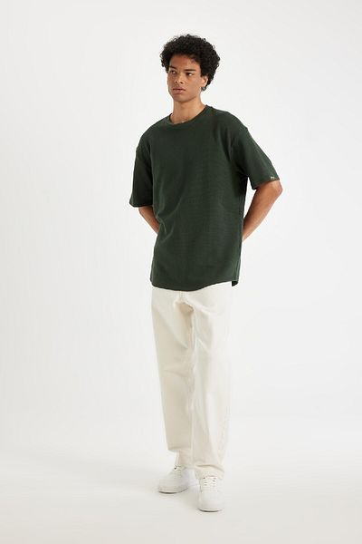 DeFacto Comfort Regular Fit Relaxed Fit Crew Neck Waffle Fabric Cotton Short Sleeve Basic t Shirt