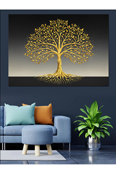 ekart Altın Hayat Ağacı Dekoratif Kanvas - Mdf Ahşap Tablo