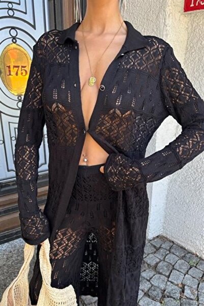 buğrahayalin Bridget Openwork Long Cardigan Suit 9881