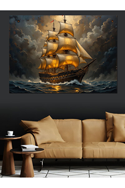 ekart Fırtınada Yelkenli Gemi Dekoratif Kanvas - Mdf Ahşap Tablo