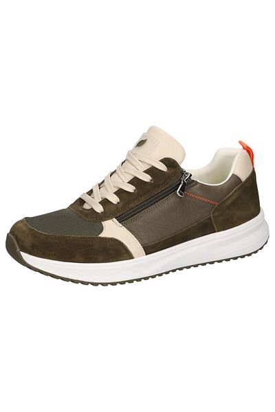 Waldläufer Herren Low Sneaker H-Matti Low Top 784001-101 Grün 219 Oliv Beige Leder mit EVA & herausnehmbar