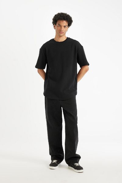 DeFacto Μπλουζάκι Relaxed Fit - Crew Neck Waffle T-shirt B4443ax24au