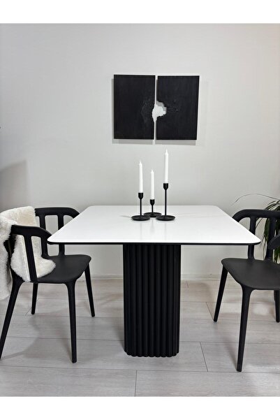 woodywood Yeni Trend 103 Cm Kare Kenar Açılı Motifli Sutun Ayaklı Masa