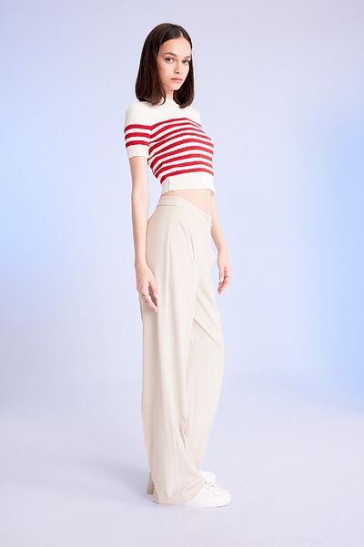 DeFacto Slim Fit Slim Fit Striped Crew Neck Short Sleeve Knitwear Sweater D4619Ax24Au