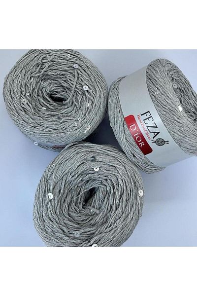 Feza (4 Pieces) 100 Gr Cotton-Cotton Inside Sequin Knitting Yarn Gray, 310 m