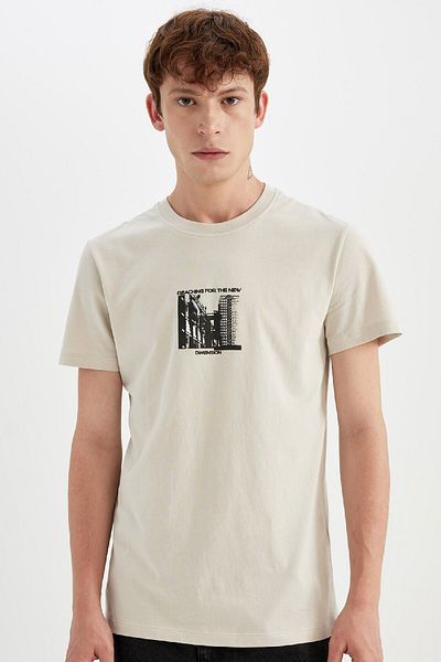 DeFacto 100% Cotton Slim Fit Slim Fit Crew Neck Printed Short Sleeve T-Shirt C2133Ax24Au
