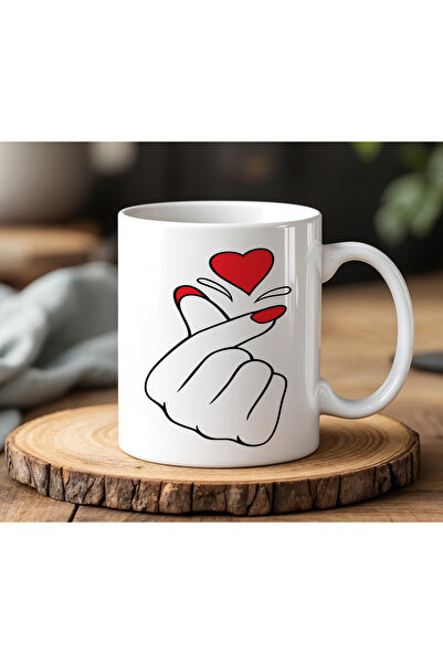 BB TRADE Heart El Designed White Ceramic Printed Mug Cup 330ml