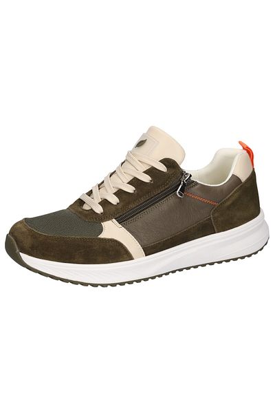Waldläufer Herren Low Sneaker H-Matti Low Top 784001-101 Grün 219 Oliv Beige Leder mit EVA & herausnehmbar
