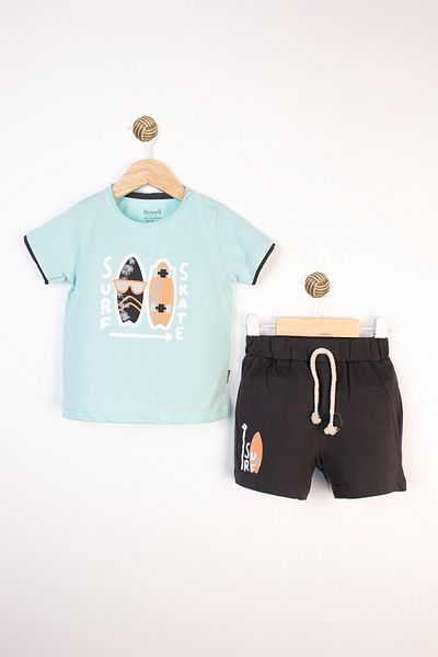 Miniworld Summer Short Sleeve Printed Lace up Elastic Cotton Comfortable Casual Baby Boy Suit