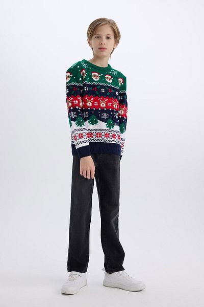 DeFacto Strickpullover für Jungen mit Neujahrsmotiv und Rundhalsausschnitt B2246A824CW