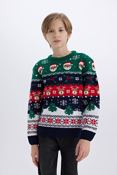 DeFacto Boy's Christmas Themed Crew Neck Knitwear Sweater B2246A824Cw