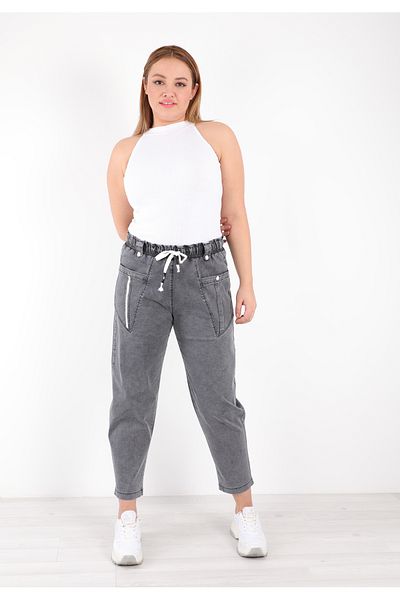EXİTLİNE Women's White Corduroy Black Trousers