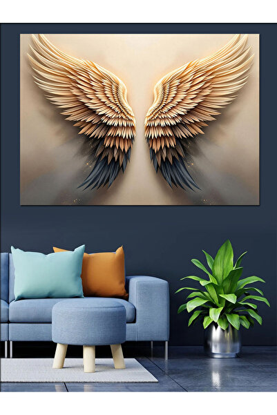 ekart Altın Melek Kanatları Dekoratif Kanvas - Mdf Ahşap Tablo