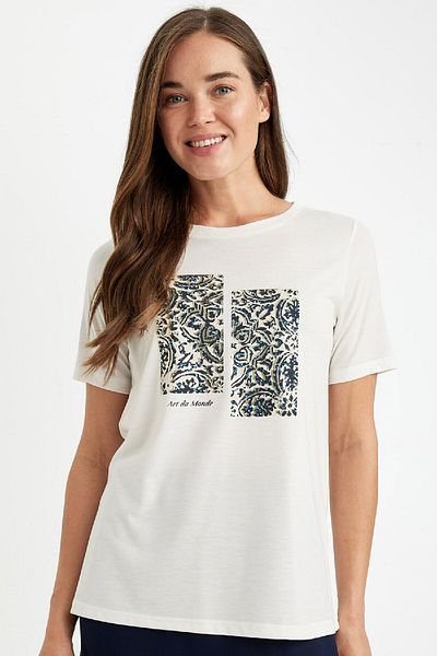 DeFacto Regular Fit Printed Crew Neck Short Sleeve T-Shirt D5445Ax24Au