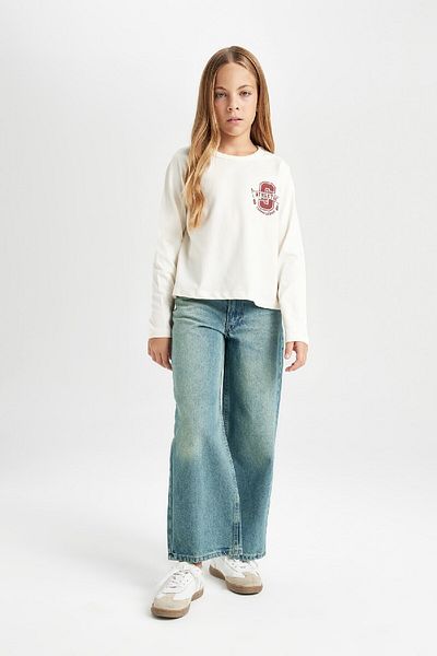 DeFacto Girl's Crew Neck Printed Long Sleeve T-Shirt D4270A824Wn