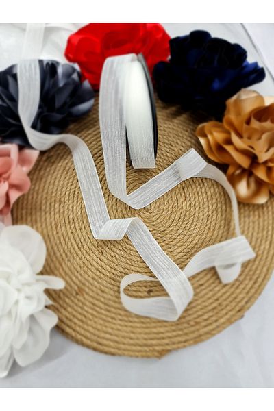 Esteks Dantel ve Tekstil Aksesuarları 25mm Ribbon with White Nopel - 1Ball 20Meter Luxury Ribbon