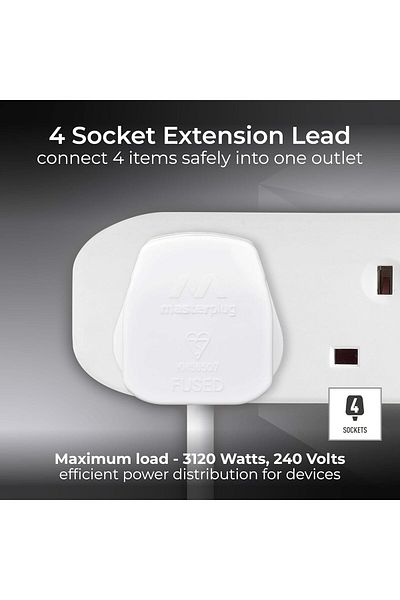 Masterplug 4 Socket 3 Meter Extension Lead 13 A