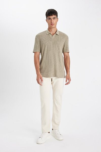 DeFacto Kurzärmliges, strukturiertes Strick-Polo-T-Shirt mit normaler Passform D4810ax24sm