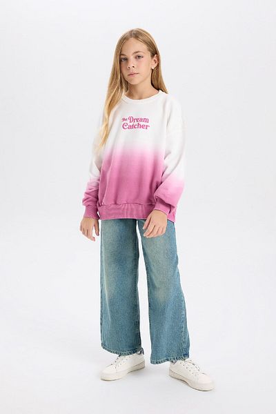 DeFacto Φούτερ για κορίτσια Oversize Wide Fit Crew Neck Gradient printed φούτερ D2887a824wn