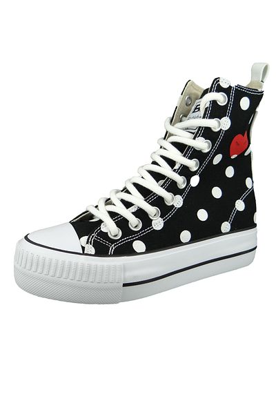British Knights Damen Mid Sneaker Kaya High Top B49-3704 Schwarz 01 Black/White/Heart Leinen