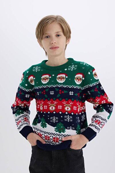 DeFacto Boy's Christmas Themed Crew Neck Knitwear Sweater B2246A824Cw