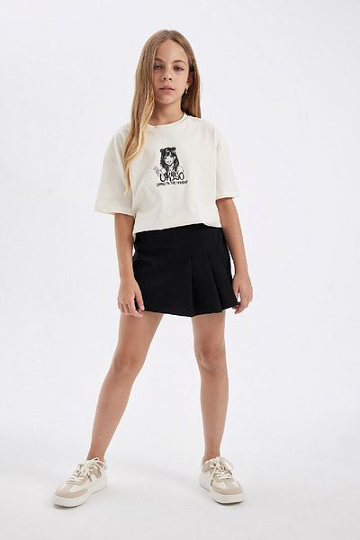 DeFacto Printed 2-Piece Set for Girl - Short Sleeve T-Shirt, Shorts and Skirt D4759A824Hs