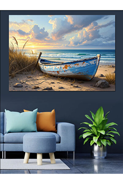 ekart Sahilde Eski Sandal Dekoratif Kanvas - Mdf Ahşap Tablo