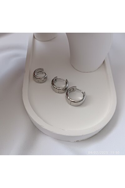 ARİ TAKI Silver 3 Ring Steel Earrings