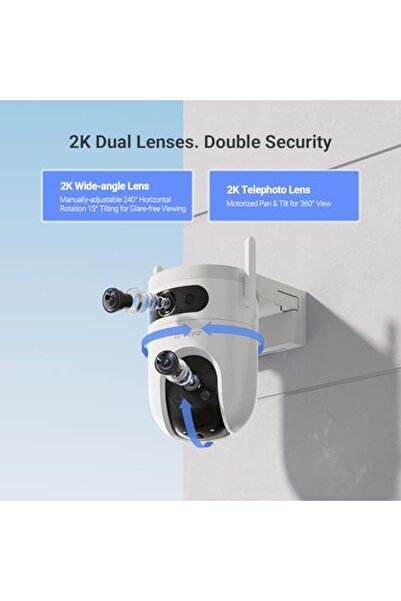 EZVIZ كاميرا خارجية 2K+2K بعدسة مزدوجة 360 درجة، إمالة وتتبع ذكي تلقائي، شكل الإنسان/المركبة D